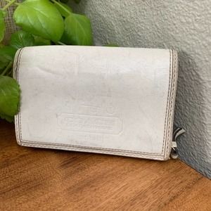 Coach white and blue leather fold over wallet